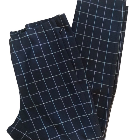 J Jill Window Pane Essential Cotton Stretch Pant Sz. 12 Navy Blue Straight Leg - Picture 4 of 7